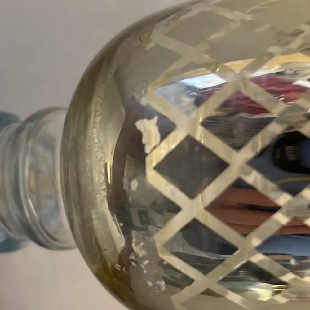 Glass candle holder, Clear & Gold, Geometric Pattern, Decorative Gold Accents